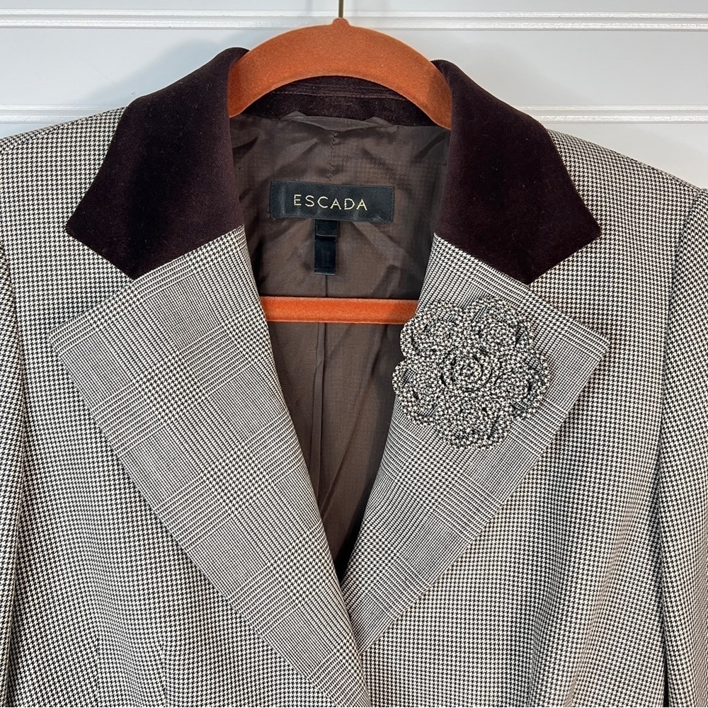 Escada Blazer Houndstooth Blazer Jacket Sz 34 Wool Office Clessic - Picture 2 of 16